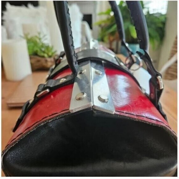 Mozzafiati Ferrara Satchel Red Black Italian Leather Hand Bag Giovanni Villa - Picture 5 of 10